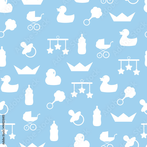 Vector seamless pattern of baby color icons and symbols