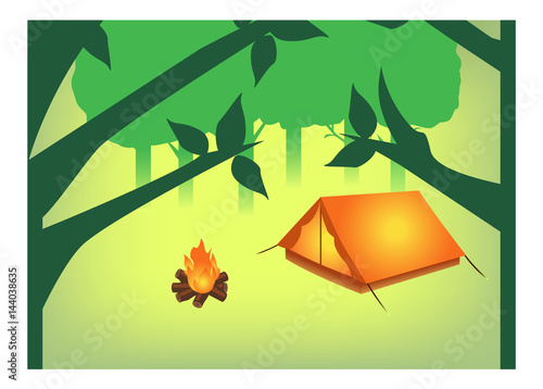 Vector image of a woodland camping scene