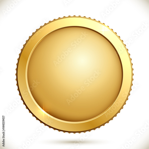 Shiny gold coin isolated on a white background.