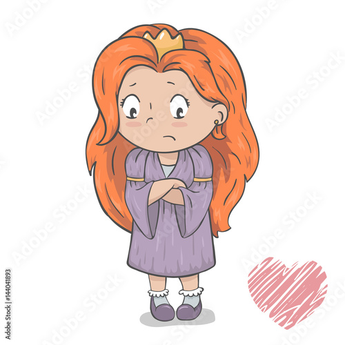 vector illustration of sad little princess isolated on white background. children's illustration.game character design.