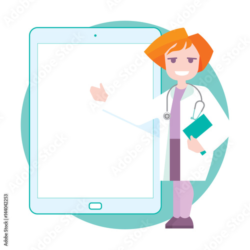 Doctor pointing at empty medical board. Vector flat illustration