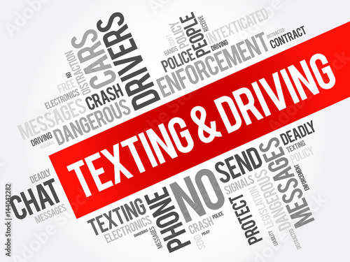 Texting and Driving word cloud collage, social concept background