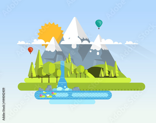 Beautiful Vector Spring Landscape in Flat Design Style
