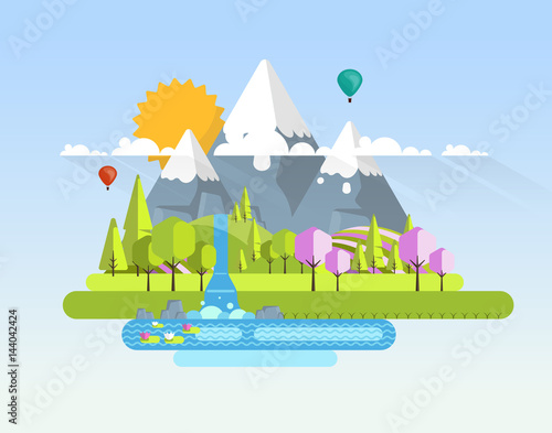 Beautiful Vector Spring Landscape in Flat Design Style