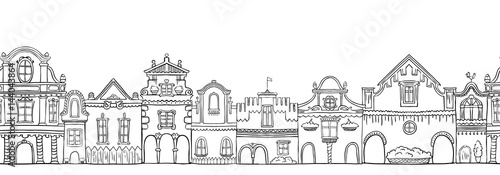 colorful vector seamless pattern with vintage doodle houses