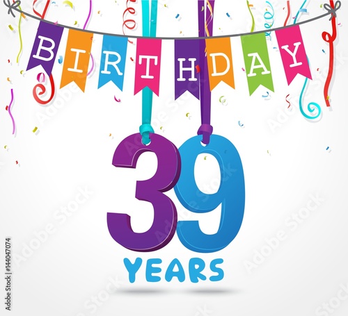 39 Years Birthday Celebration greeting card Design