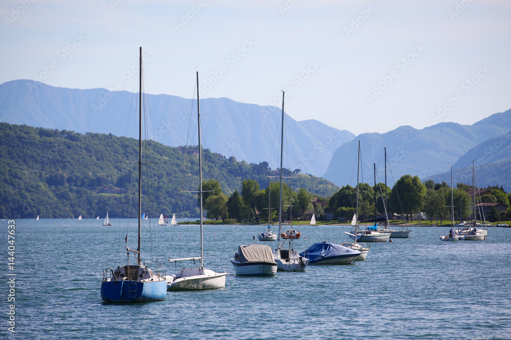 Boats on Lake Como in a Summer Day