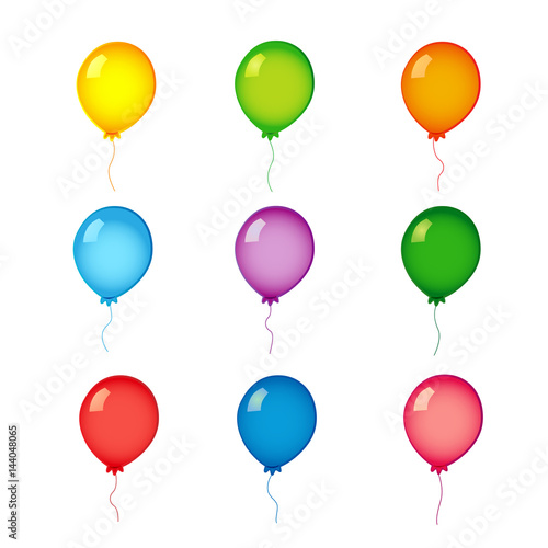 Сolorful helium balloons on white. Colored realistic helium vector balloons isolated on white background.