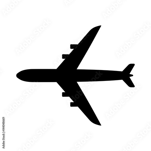 Airplane top view icon. Aircraft, passenger plane with four jet engines. Vector Illustration