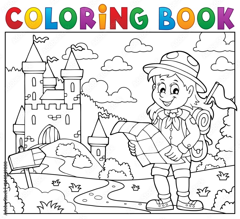 Coloring book scout girl theme 3