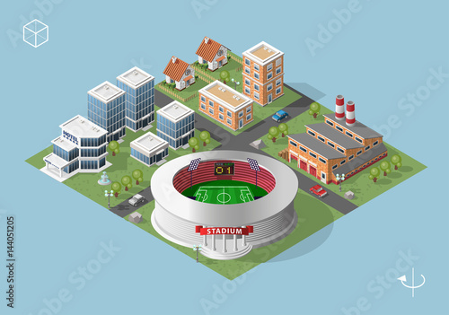 Set of Isolated High Quality Isometric City Elements on Blue Background