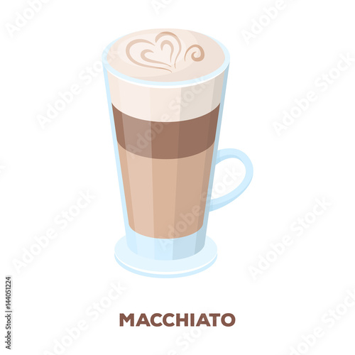Cup of coffee macchiato with foam. Different types of coffee single icon in cartoon style vector symbol stock illustration web.