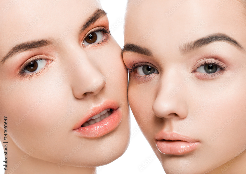 Two beautiful models with natural beauty makeup Two beautiful models with natural beauty makeup