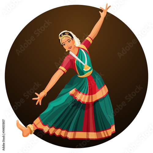 Solo dance performed by girl with hindi accessories. Bharatanatyam woman