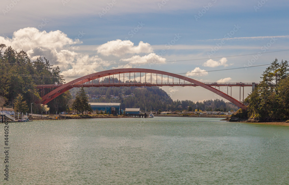 red arch bridge in LaConner Washington red arch bridge in LaConner Washington