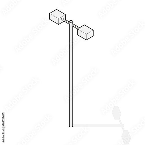 Street light, info graphic. Isometric blue lamp on white background. Outlined street minimalistic equipment. Pictogram of road lamp with details. Isolated master vector icon. Cartography map symbol.