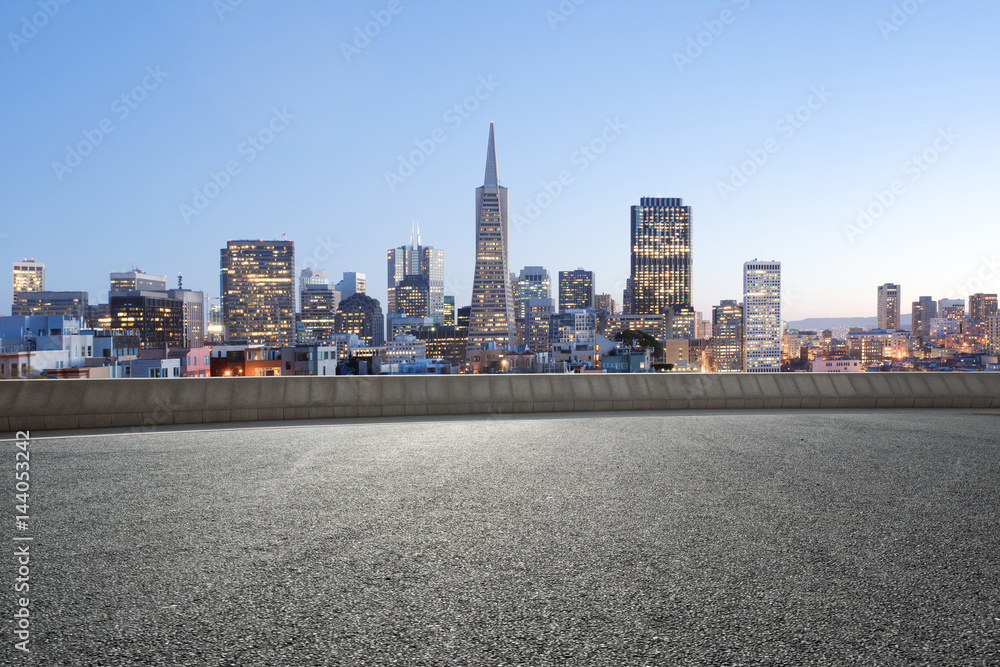 empty road with cityscape of modern city