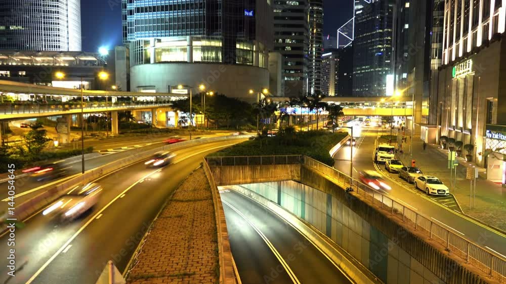 4K Timelapse of Road Traffic Highway at Night in Hong Kong