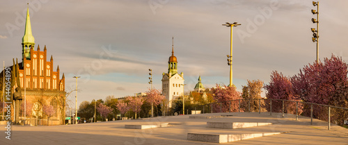Panorama of the historical and representative part of the city of Szczecin in Poland,Pomeranian Dukes' Castle and the museum of the "Dialogue Center"