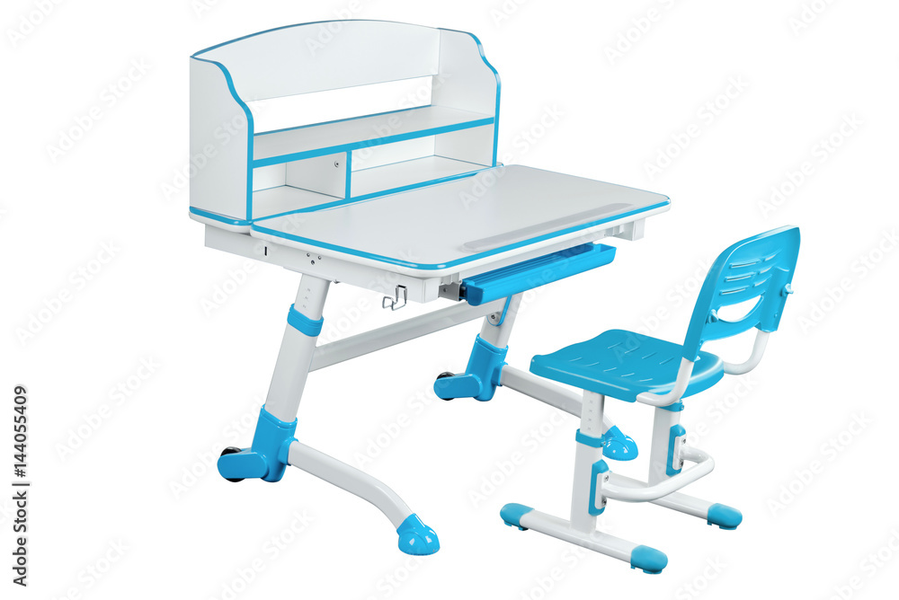 Blue school desk and blue chair Blue school desk and blue chair