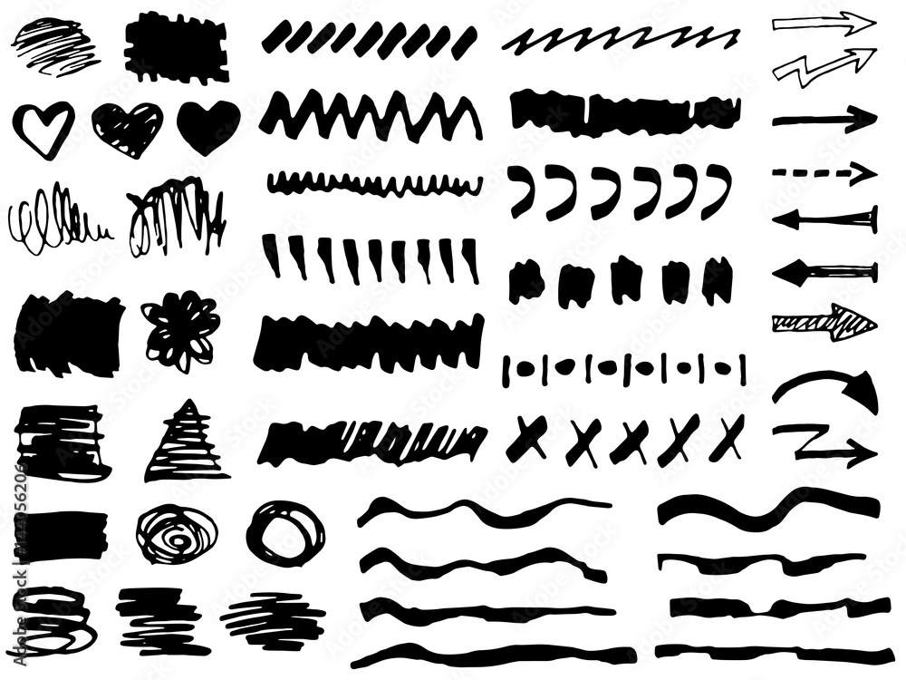 Set with different black watercolor symbols, objects. Hand drawn illustration, vector elements Set with different black watercolor symbols, objects. Hand drawn illustration, vector elements