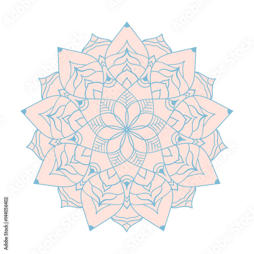 Mandala ornament. Round template. Decorative element  can be used for greeting card, wedding invitation, yoga poster, coloring book.. Doodle emblem.