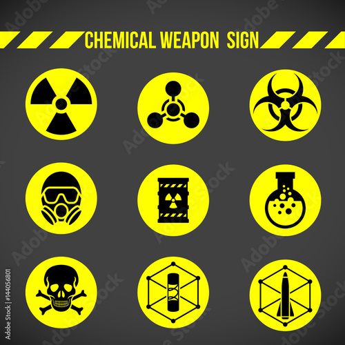 Black and yellow Chemical weapon on circle sign vector set design