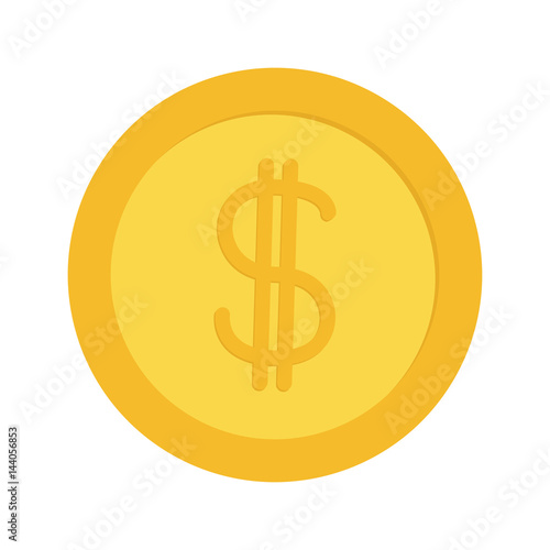 Gold coin money with dollar sign symbol. Cash business icon. Wealth concept. Flat design. Isolated. White background.