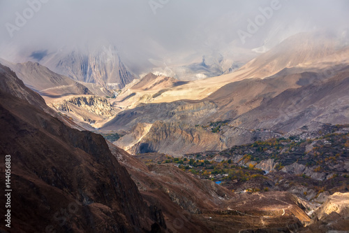 View to Lower Mustang area on Annapurna circuit trek in Nepal