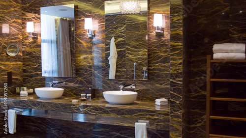 Dolly shot of luxurious hotel bathroom