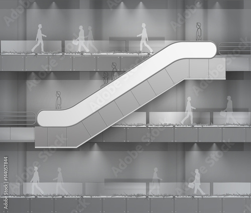 Vector Modern Escalator with Place for Advertising Side view Isolated on Office Mall Shopping Center Business Building Interior Background