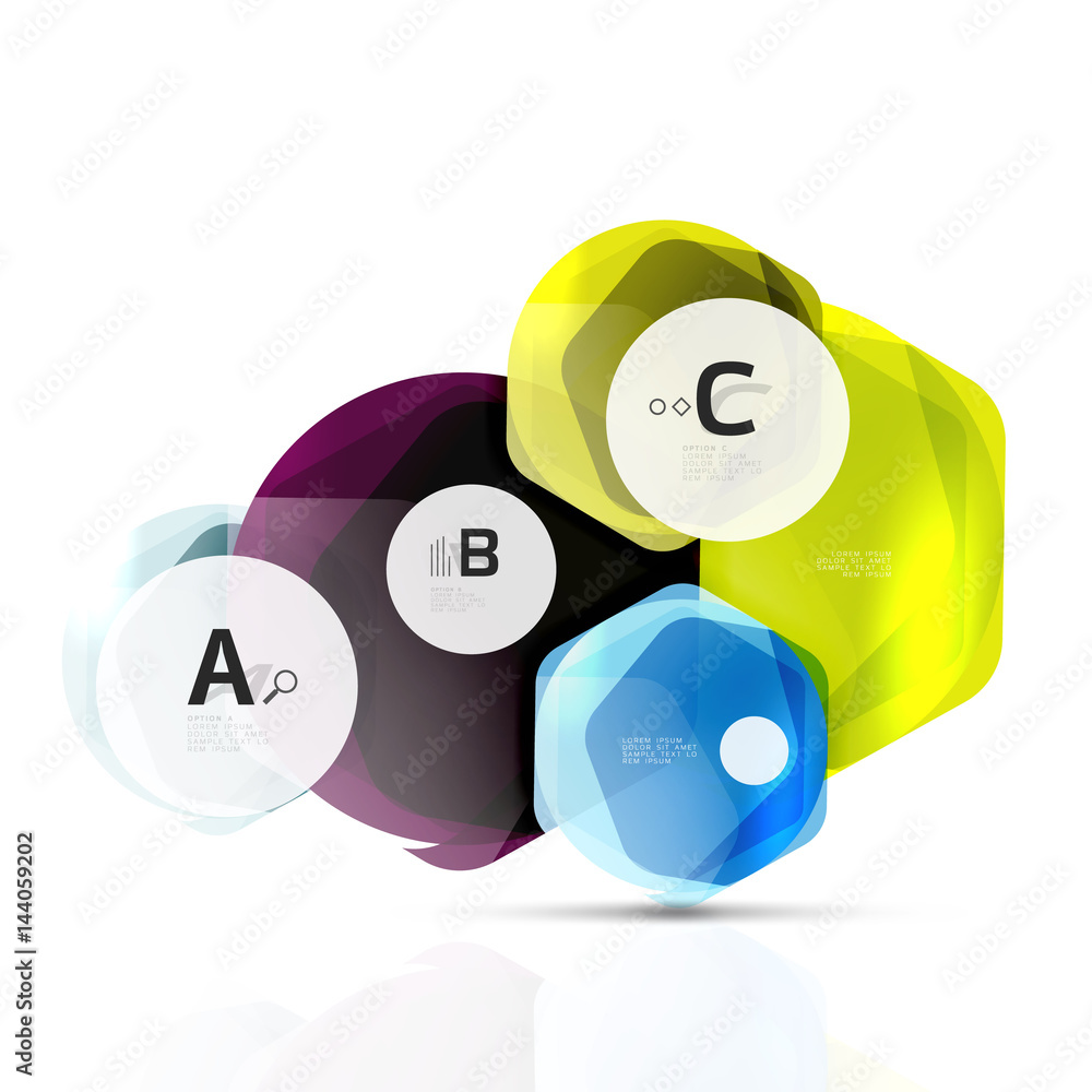Shiny hexagons with infographics options Shiny hexagons with infographics options