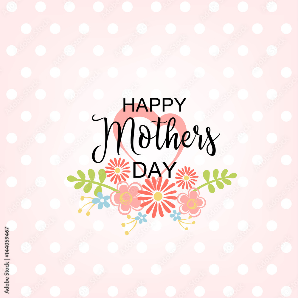 Hand-drawn lettering Happy Mothers Day card with flower. Vector illustration