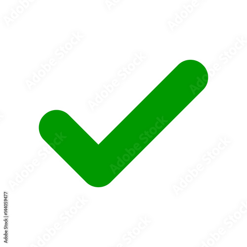 Green check mark icon. Tick symbol isolated on white background. Vector illustration