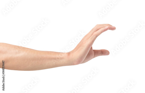 Man hand holding something with white background