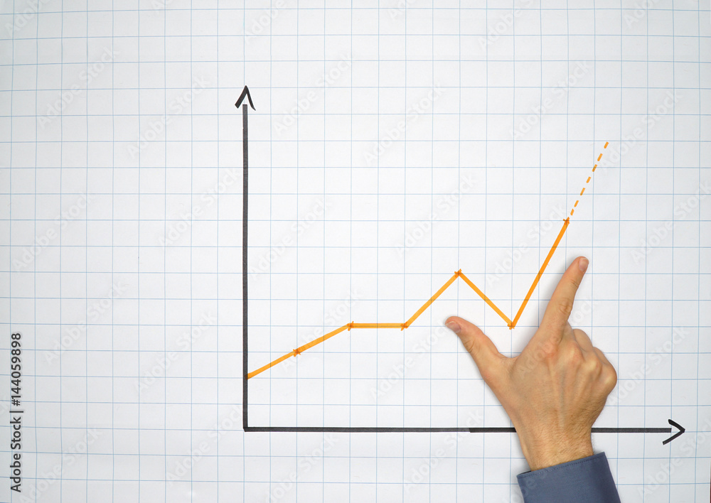 Businessman points an a chart on a flipchart - concept with plenty copyspace Businessman points an a chart on a flipchart - concept with plenty copyspace