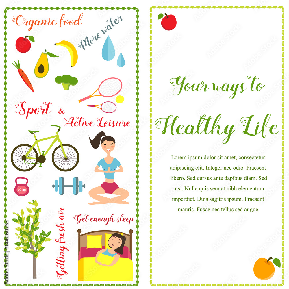 Fototapeta premium Two banners healthy life style in flat design