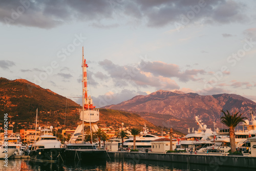Crane on the quay in Tivat, Montenegro, Porto-Montenegro district.