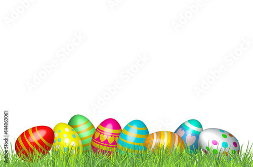 Easter eggs in green grass. Happy easter vector Illustration background 