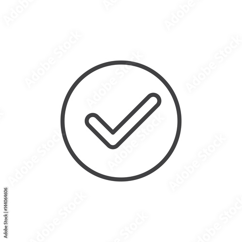 Check, checkmark circular line icon. Round simple sign. Flat style vector symbol