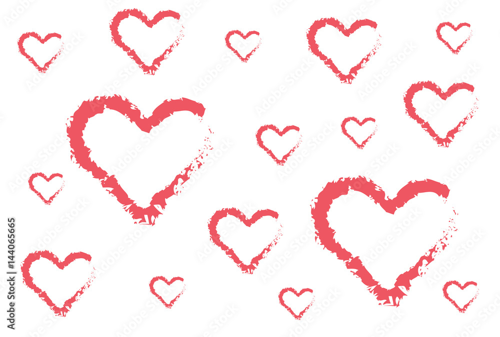 Background of hearts of different sizes. Painted by coal Background of hearts of different sizes. Painted by coal