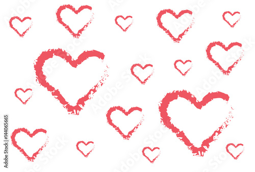 Background of hearts of different sizes. Painted by coal