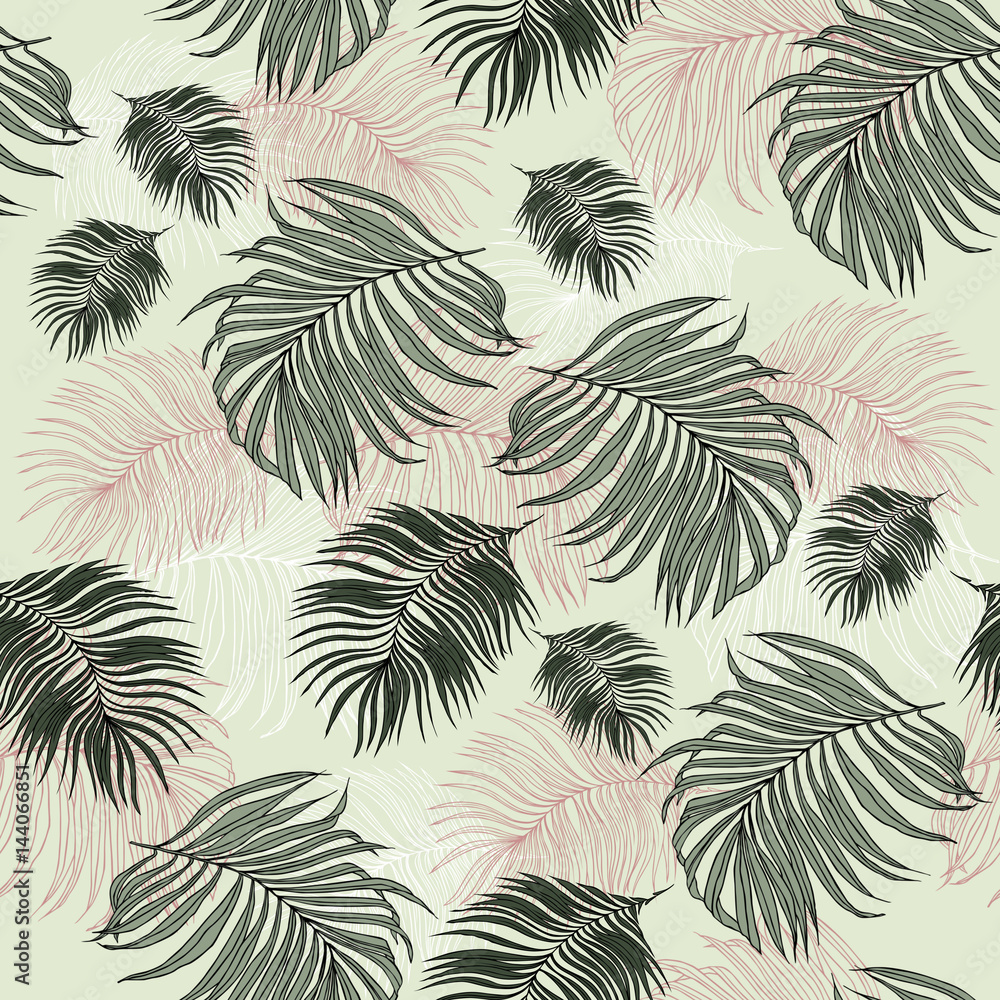 Seamless Pattern of tropical Palm Leaves