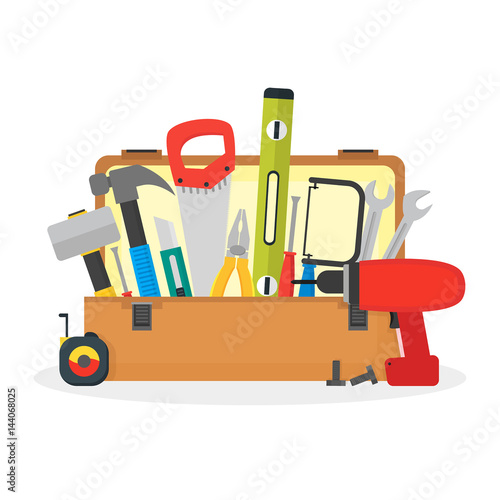 Cartoon Hand Tools Box. Vector