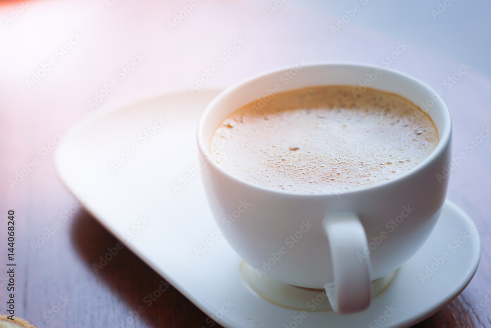 Coffee with white cup on wooden background Coffee with white cup on wooden background