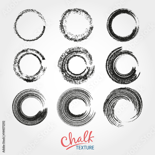 Textures of smears with chalk and coal. Vector grunge circles. The brush retains the brushes to create them. High resolution image. Templates for registration of design projects: posters, banners.