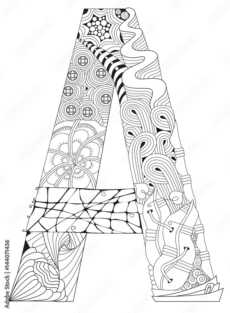 Letter A for coloring. Vector decorative zentangle object Stock Vector ...