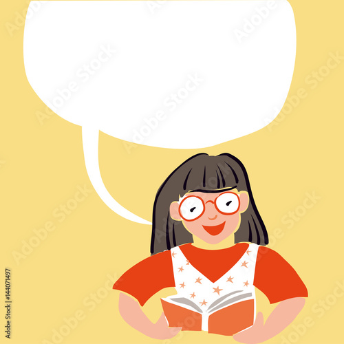 Little girl reads a book