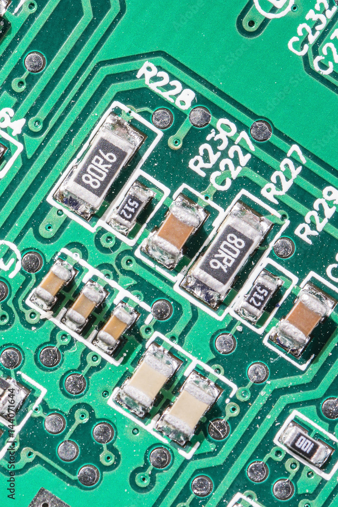 Electronic components on the printed circuit board. Electronic components on the printed circuit board.