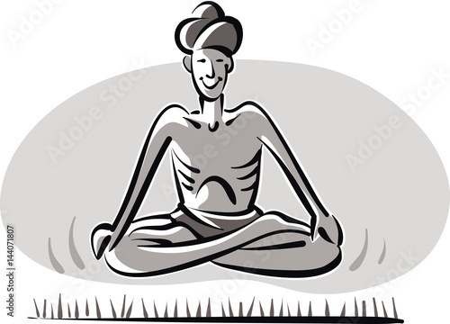 Indian fakir, suspended over a bed of nails.